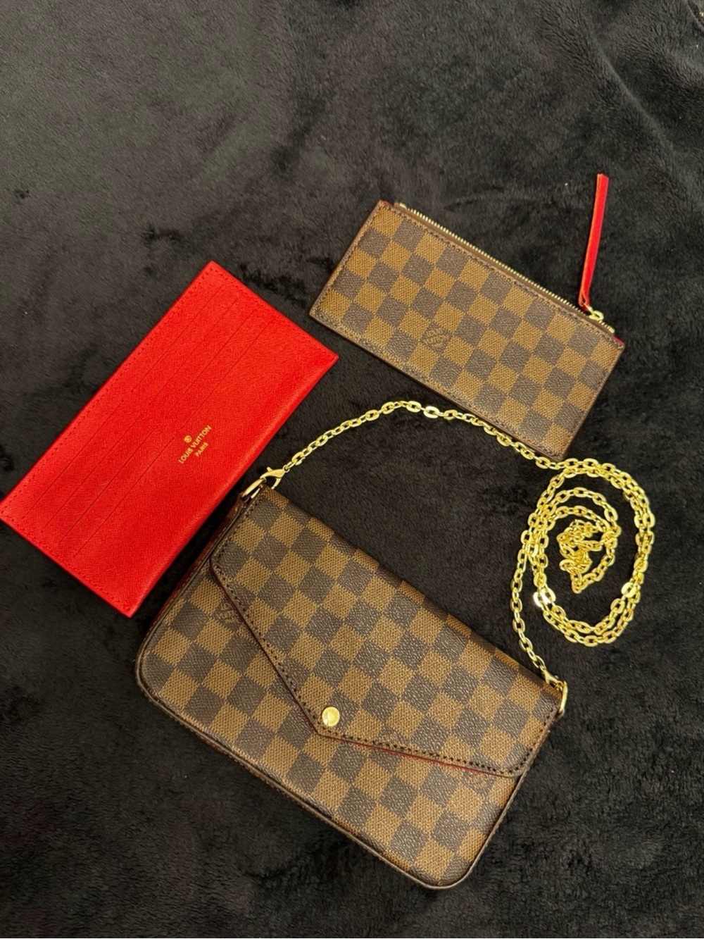 Source unknown Brown Check Crossbody Bag with Red Card Wallet